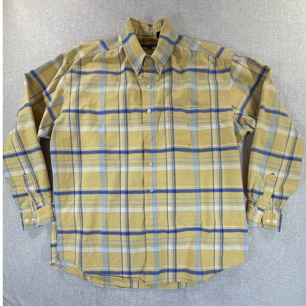Roper Mens Yellow Blue Large Plaid Western Long Sleeve Button Front Shirt Cowboy